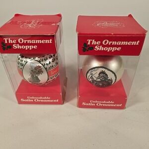 Vintage The Ornament Shoppe 1980s Unbreakable Satin Ball Ornaments Lot Of 2